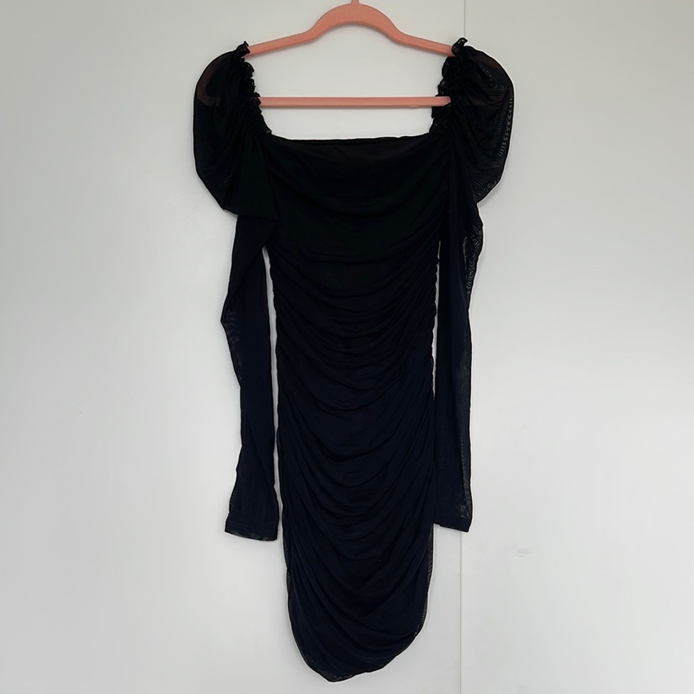 Long Sleeve Mesh Ruched Dress